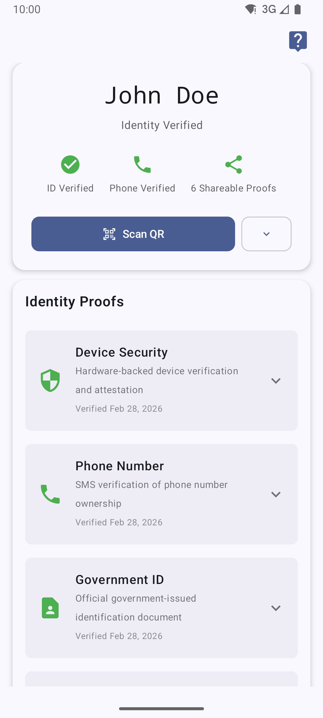 Identity dashboard with proofs